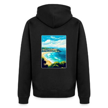 San Sebastian Spanien Vintage Reiseplakat Souvenir - Unisex Premium Bio Zip Hoodie - Schwarz - Hinten - Nico (187cm)
