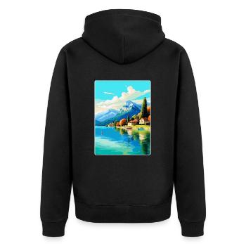 Lac d’Annecy France Affiche de voyage vintage souvenir - Veste à capuche bio Premium Unisexe - noir - Dos - Nico (187cm)