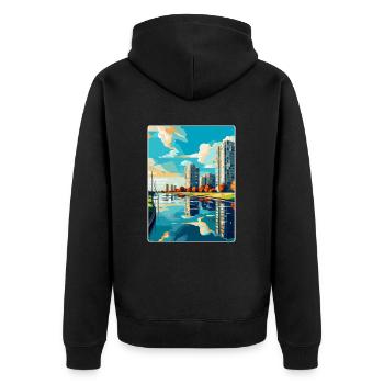 Almere Netherlands Vintage Travel Poster Souvenir - Unisex Premium Organic Zip Hoodie - black - Back - Nico (187cm)
