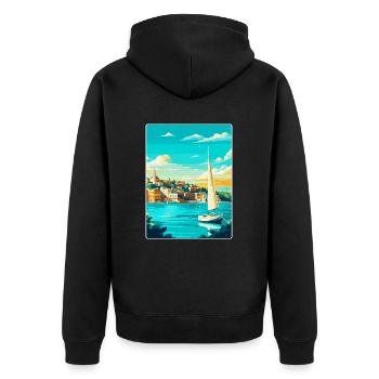 Ibiza Spain Vintage Travel Poster WPA Art Souvenir - Unisex Premium Organic Zip Hoodie - black - Back - Nico (187cm)