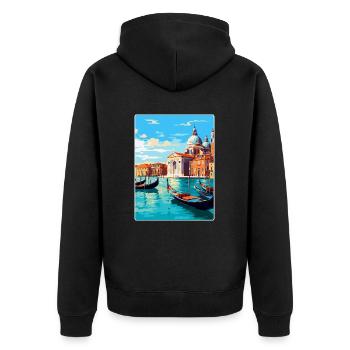 Venedig Italien Vintage Reiseplakat WPA Souvenir - Unisex Premium Bio Zip Hoodie - Schwarz - Hinten - Nico (187cm)