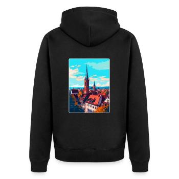 Freiburg Germany Vintage Travel Poster Souvenir - Unisex Premium Organic Zip Hoodie - black - Back - Nico (187cm)