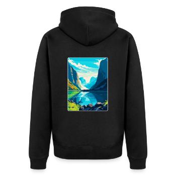 Die Fjorde Norwegen Vintage Reiseplakat Souvenir - Unisex Premium Bio Zip Hoodie - Schwarz - Hinten - Nico (187cm)