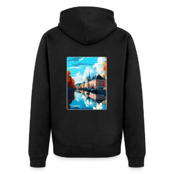 Karlstad Schweden Vintage Reiseplakat Souvenir WPA - Unisex Premium Bio Zip Hoodie - Schwarz - Hinten - Nico (187cm)