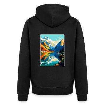 Die Fjorde Norwegen Vintage Reiseplakat Souvenir - Unisex Premium Bio Zip Hoodie - Schwarz - Hinten - Nico (187cm)
