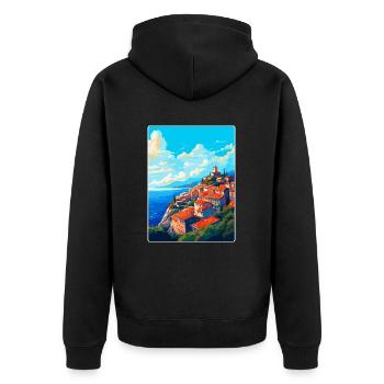 Eze Frankreich Vintage Reiseplakat Souvenir Souvenir - Unisex Premium Bio Zip Hoodie - Schwarz - Hinten - Nico (187cm)