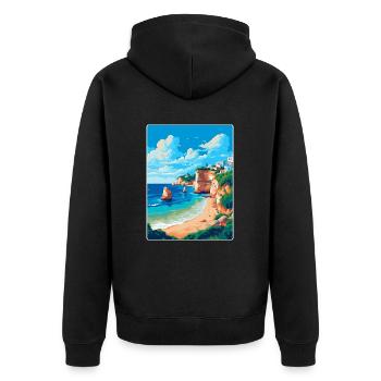 Algarve Portugal Affiche de voyage vintage souvenir - Veste à capuche bio Premium Unisexe - noir - Dos - Nico (187cm)