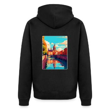 Toulouse Frankreich Vintage Reiseplakat Souvenir WPA - Unisex Premium Bio Zip Hoodie - Schwarz - Hinten - Nico (187cm)