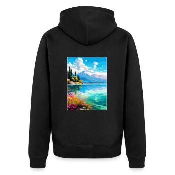 Lac d’Annecy France Affiche de voyage vintage souvenir - Veste à capuche bio Premium Unisexe - noir - Dos - Nico (187cm)
