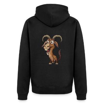 Chèvre drôle avec de grands yeux et un sourire - Veste à capuche bio Premium Unisexe - noir - Dos - Nico (187cm)