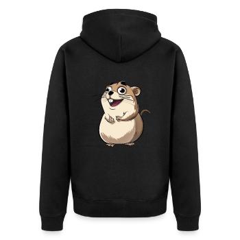 Niedliche Aufgeregte Zeichentrick Erdmännchen - Unisex Premium Bio Zip Hoodie - Schwarz - Hinten - Nico (187cm)
