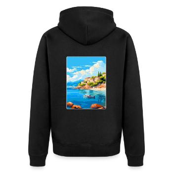 Affiche de voyage vintage de l’île d’Agistri en Grèce WPA - Veste à capuche bio Premium Unisexe - noir - Dos - Nico (187cm)