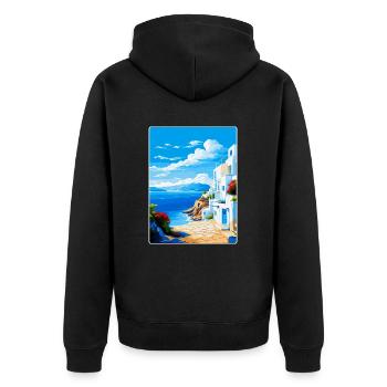 Milos Griechenland Vintage Reiseposter WPA Souvenir - Unisex Premium Bio Zip Hoodie - Schwarz - Hinten - Nico (187cm)
