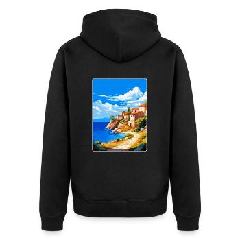 Mani Halbinsel Griechenland Vintage Reiseposter WPA - Unisex Premium Bio Zip Hoodie - Schwarz - Hinten - Nico (187cm)