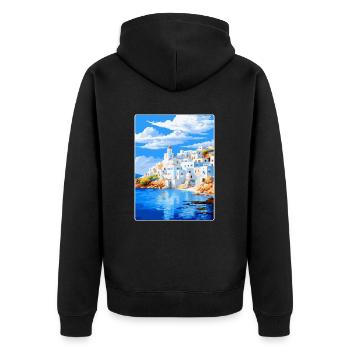 Patmos Grèce Affiche de voyage vintage WPA Souvenir - Veste à capuche bio Premium Unisexe - noir - Dos - Nico (187cm)
