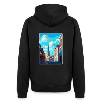 Breda Niederlande Vintage Reiseplakat Souvenir - Unisex Premium Bio Zip Hoodie - Schwarz - Hinten - Nico (187cm)