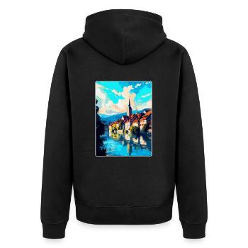 Schaffhausen Switzerland Vintage Travel Poster WPA - Unisex Premium Organic Zip Hoodie - black - Back - Nico (187cm)