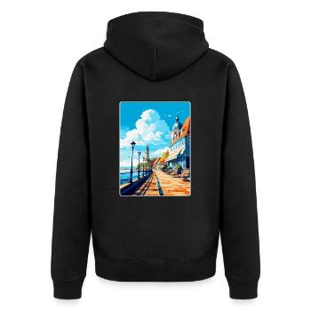Zoppot Polen Vintage Reiseplakat WPA Souvenir - Unisex Premium Bio Zip Hoodie - Schwarz - Hinten - Nico (187cm)