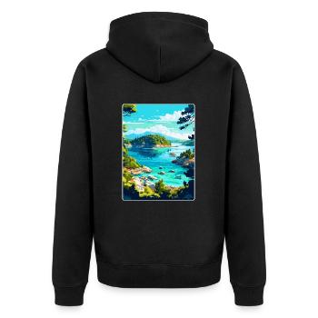Mljet Nationalpark Kroatien Vintage Reiseplakat - Unisex Premium Bio Zip Hoodie - Schwarz - Hinten - Nico (187cm)