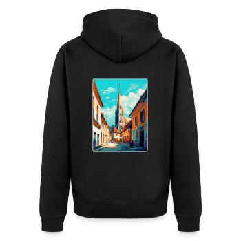 Osijek Kroatien Vintage Reiseplakat Souvenir WPA - Unisex Premium Bio Zip Hoodie - Schwarz - Hinten - Nico (187cm)
