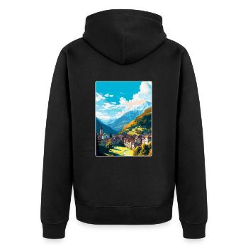 Sion Schweiz Vintage Reiseplakat Souvenir - Unisex Premium Bio Zip Hoodie - Schwarz - Hinten - Nico (187cm)