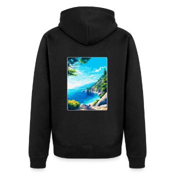 Brela Kroatien Vintage Reiseposter WPA Souvenir - Unisex Premium Bio Zip Hoodie - Schwarz - Hinten - Nico (187cm)