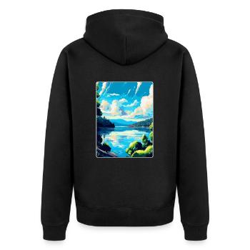 Donau Europa Vintage Reiseplakat Souvenir - Unisex Premium Bio Zip Hoodie - Schwarz - Hinten - Nico (187cm)