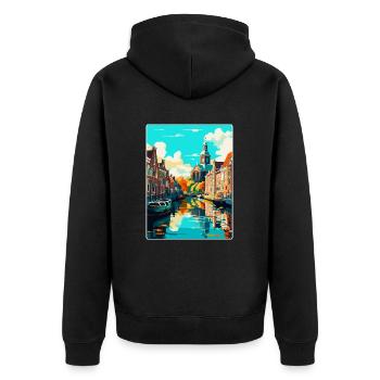 Leiden Netherlands Vintage Travel Poster Souvenir - Unisex Premium Organic Zip Hoodie - black - Back - Nico (187cm)