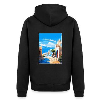 Kos Griechenland Vintage Reise Poster Souvenir Souvenir - Unisex Premium Bio Zip Hoodie - Schwarz - Hinten - Nico (187cm)