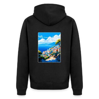 Hydra Greece Vintage Travel Poster WPA Souvenir - Unisex Premium Organic Zip Hoodie - black - Back - Nico (187cm)