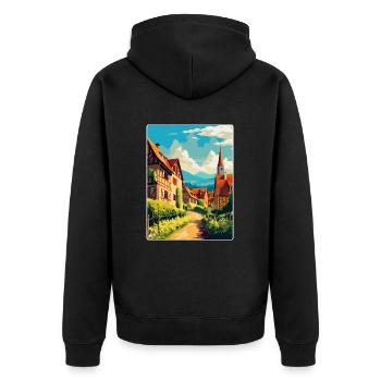 Alsace France Vintage Travel Poster WPA Souvenir - Unisex Premium Organic Zip Hoodie - black - Back - Nico (187cm)