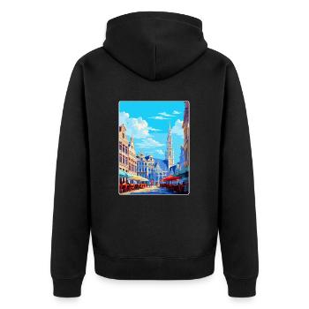Brussels Belgium Vintage Travel Poster Souvenir - Unisex Premium Organic Zip Hoodie - black - Back - Nico (187cm)