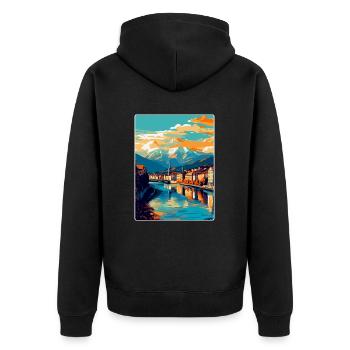 Villach Österreich Vintage Reiseplakat Souvenir WPA - Unisex Premium Bio Zip Hoodie - Schwarz - Hinten - Nico (187cm)