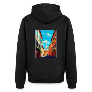 Modena Italien Vintage Reiseplakat WPA Souvenir - Unisex Premium Bio Zip Hoodie - Schwarz - Hinten - Nico (187cm)