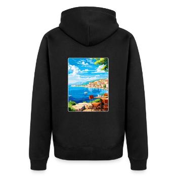 Kroatien Vintage Reiseplakat Souvenir Souvenir - Unisex Premium Bio Zip Hoodie - Schwarz - Hinten - Nico (187cm)