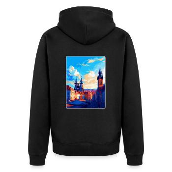 Prague République tchèque Affiche de voyage vintage WPA - Veste à capuche bio Premium Unisexe - noir - Dos - Nico (187cm)