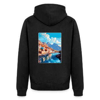 Kalymnos Griechenland Vintage Reise Poster Souvenir WPA - Unisex Premium Bio Zip Hoodie - Schwarz - Hinten - Nico (187cm)