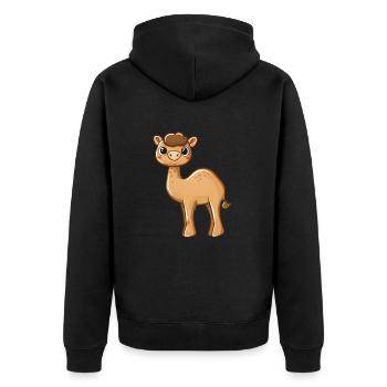 Niedliches Braunäugiges Alpaka Motiv - Unisex Premium Bio Zip Hoodie - Schwarz - Hinten - Nico (187cm)