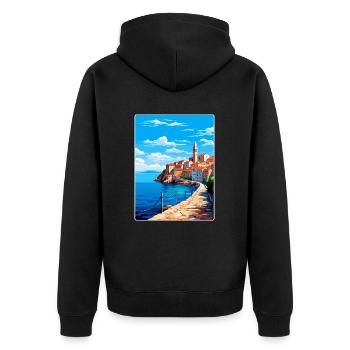 Piran Slovenia Vintage Travel Poster Souvenir WPA - Unisex Premium Organic Zip Hoodie - black - Back - Nico (187cm)