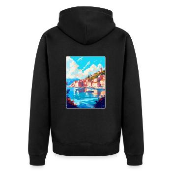 Hvar Kroatien Vintage Reiseposter WPA Souvenir - Unisex Premium Bio Zip Hoodie - Schwarz - Hinten - Nico (187cm)