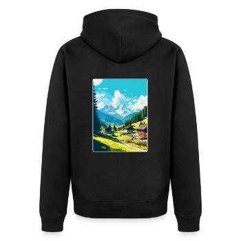 Gstaad Suisse Affiche de voyage vintage souvenir - Veste à capuche bio Premium Unisexe - noir - Dos - Nico (187cm)
