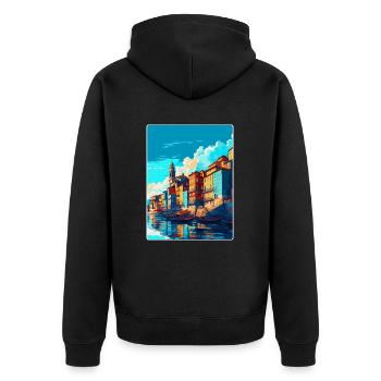 Porto Portugal Vintage Reiseplakat Souvenir WPA - Unisex Premium Bio Zip Hoodie - Schwarz - Hinten - Nico (187cm)