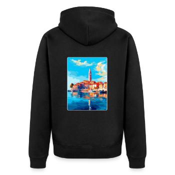Vodice Kroatien Vintage Reiseplakat Souvenir WPA - Unisex Premium Bio Zip Hoodie - Schwarz - Hinten - Nico (187cm)