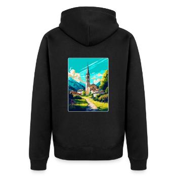 Hallein Autriche Affiche de voyage vintage souvenir WPA - Veste à capuche bio Premium Unisexe - noir - Dos - Nico (187cm)