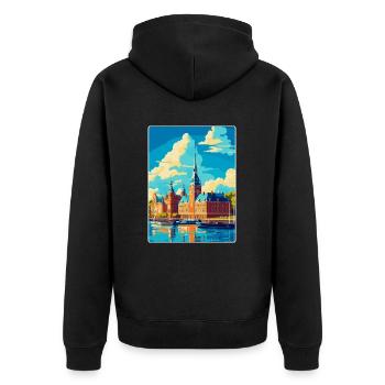 Helsingborg Schweden Vintage Reiseplakat Souvenir - Unisex Premium Bio Zip Hoodie - Schwarz - Hinten - Nico (187cm)
