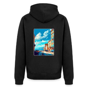 Trieste Italie Affiche de voyage vintage WPA Souvenir - Veste à capuche bio Premium Unisexe - noir - Dos - Nico (187cm)
