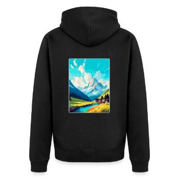 Lech Österreich Vintage Reiseplakat WPA Souvenir - Unisex Premium Bio Zip Hoodie - Schwarz - Hinten - Nico (187cm)