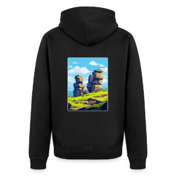 Brimham Rocks Angleterre Royaume-Uni Affiche de voyage vintage WPA - Veste à capuche bio Premium Unisexe - noir - Dos - Nico (187cm)