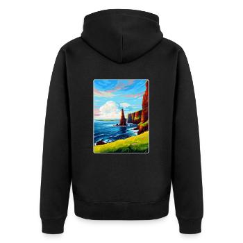 Duncansby Stacks Schottland UK Vintage Reiseposter - Unisex Premium Bio Zip Hoodie - Schwarz - Hinten - Nico (187cm)