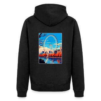 London Eye England Uk Vintage Reiseposter WPA - Unisex Premium Bio Zip Hoodie - Schwarz - Hinten - Nico (187cm)